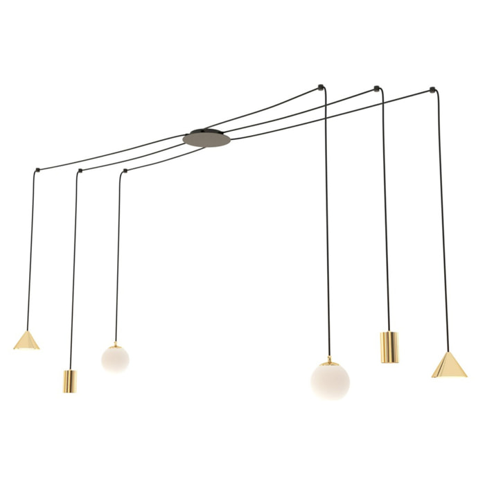 Lampada a sospensione FUJI con finitura oro e dettagli neri