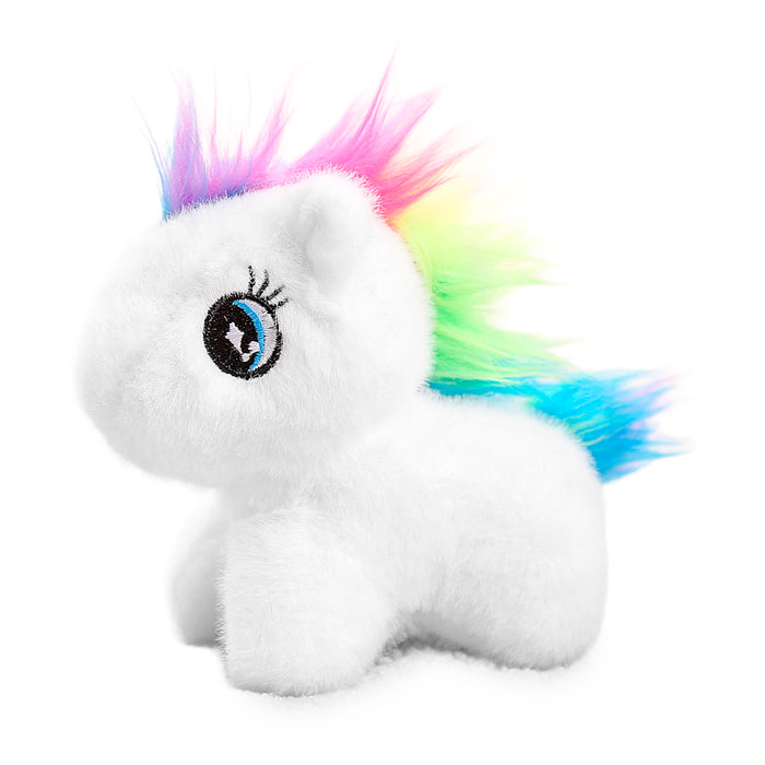 Peluches extra morbido e soffice con pendente. Design pony colorato. 13 cm.