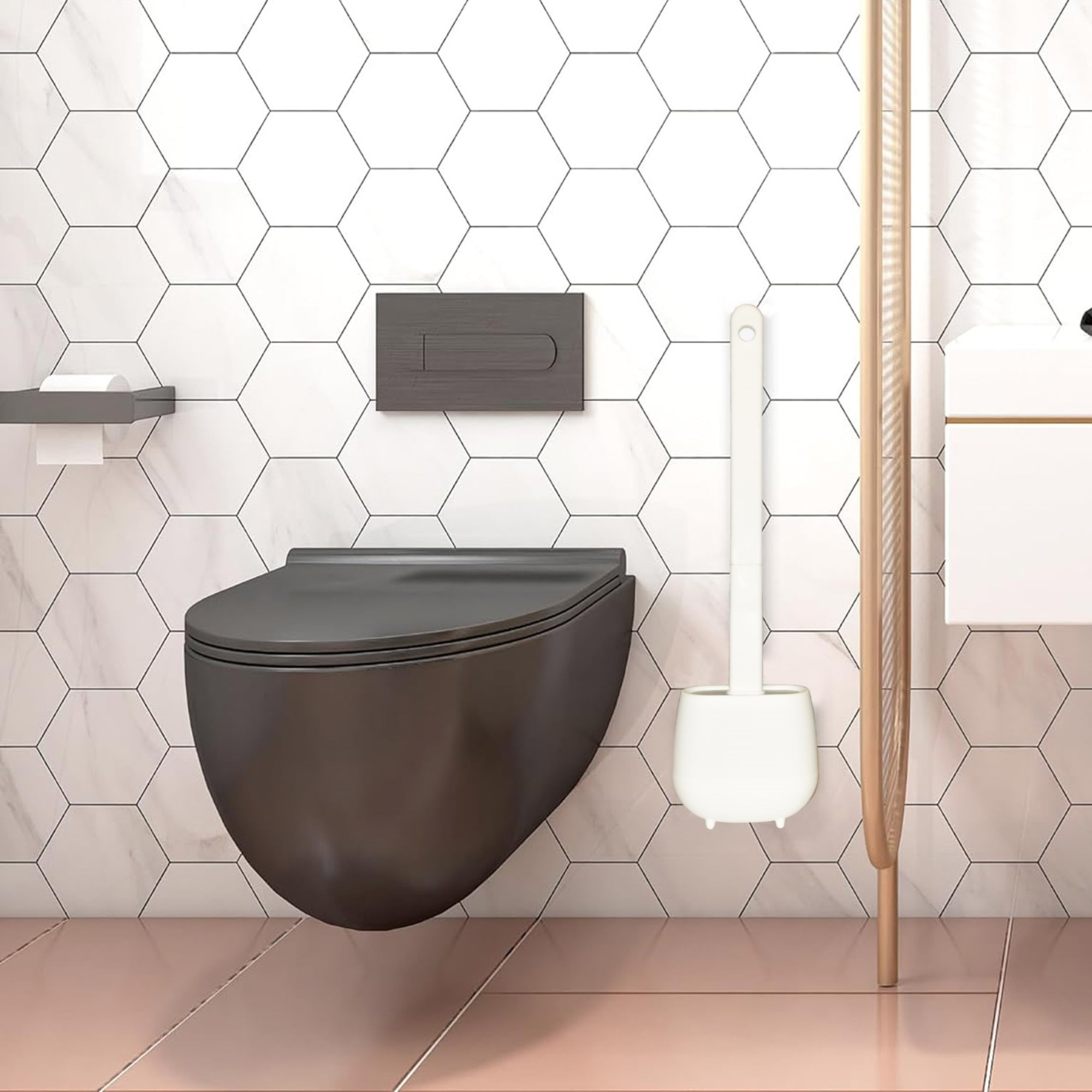 3x Escobillas y portaescobillas de inodoro, cepillo y soporte para WC, silicona, TPR y caucho termpoplástico, blanco