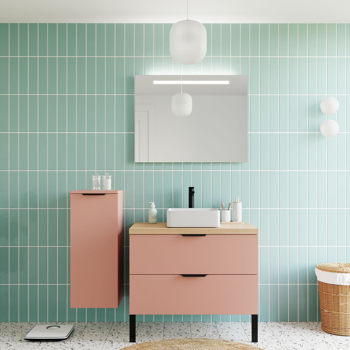 Meuble salle de bain vasque posée 2 tiroirs - SOHO