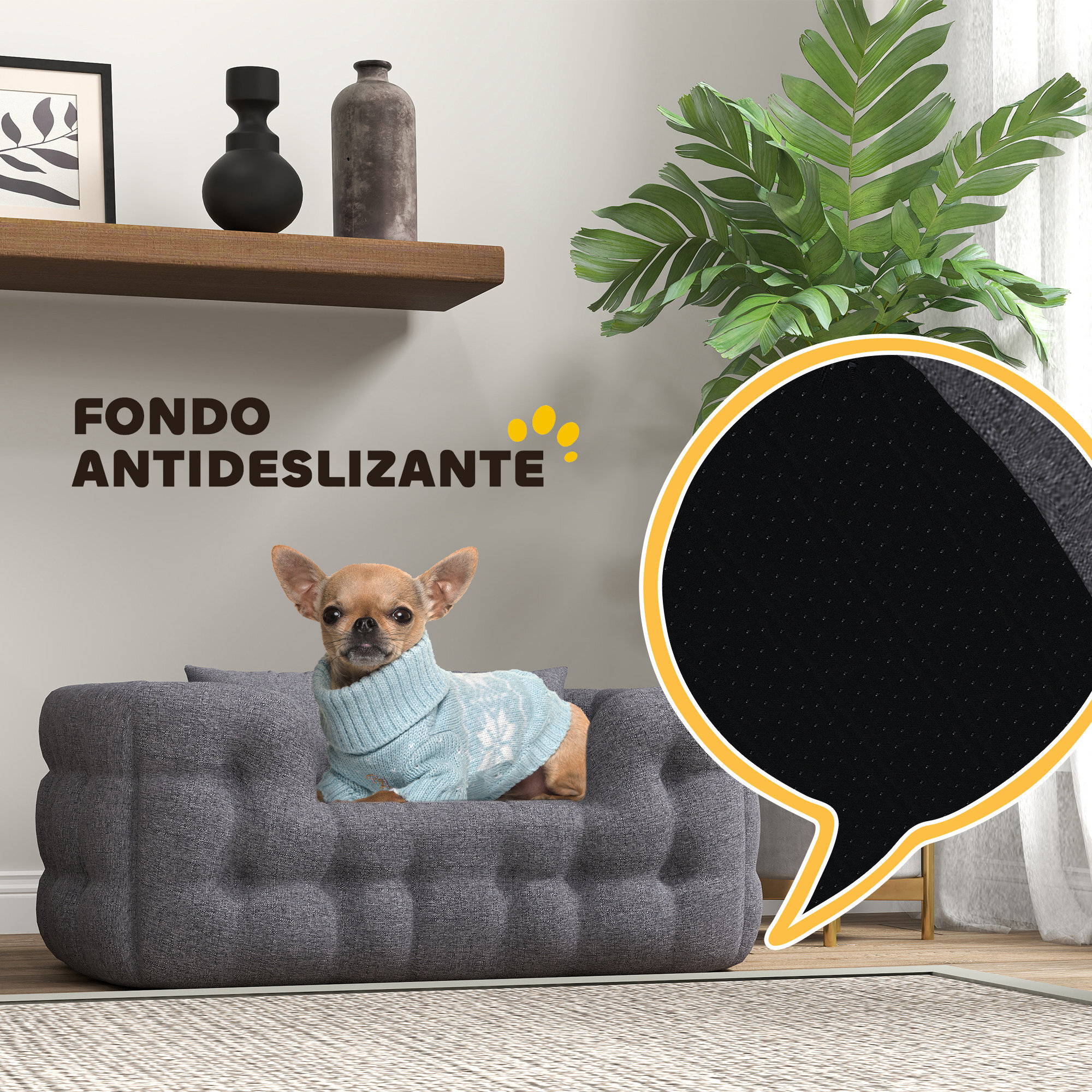 Cama para Perros Pequeños Cama para Mascotas con 2 Almohadas Colchón para Perros con Base Antideslizante Funda Extraíble y Lavable 70x50x30 cm Gris