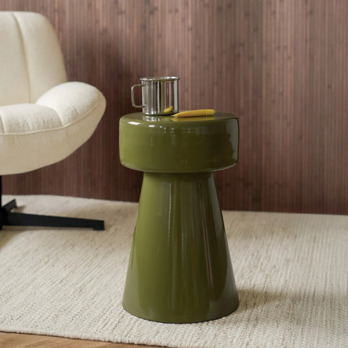 Table d'appoint ronde en métal vert kaki D30 cm - Athéna