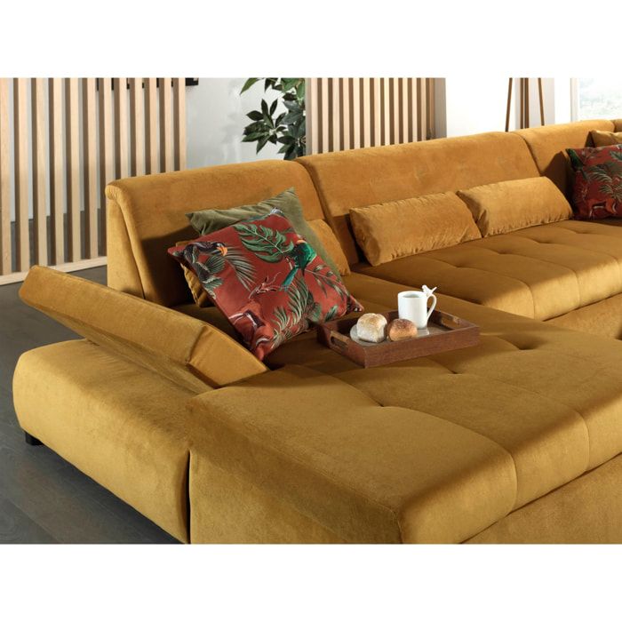 Vermont - canapé panoramique d'angle droit - 7 places - XXL - en velours - Jaune