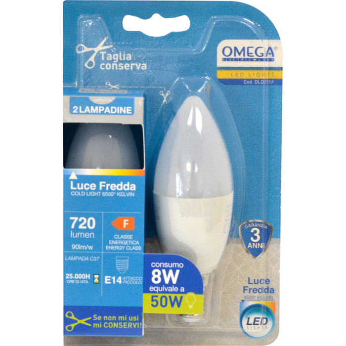 OMEGA Set 6 Pezzi Candela LED C37 8W 6500K E14