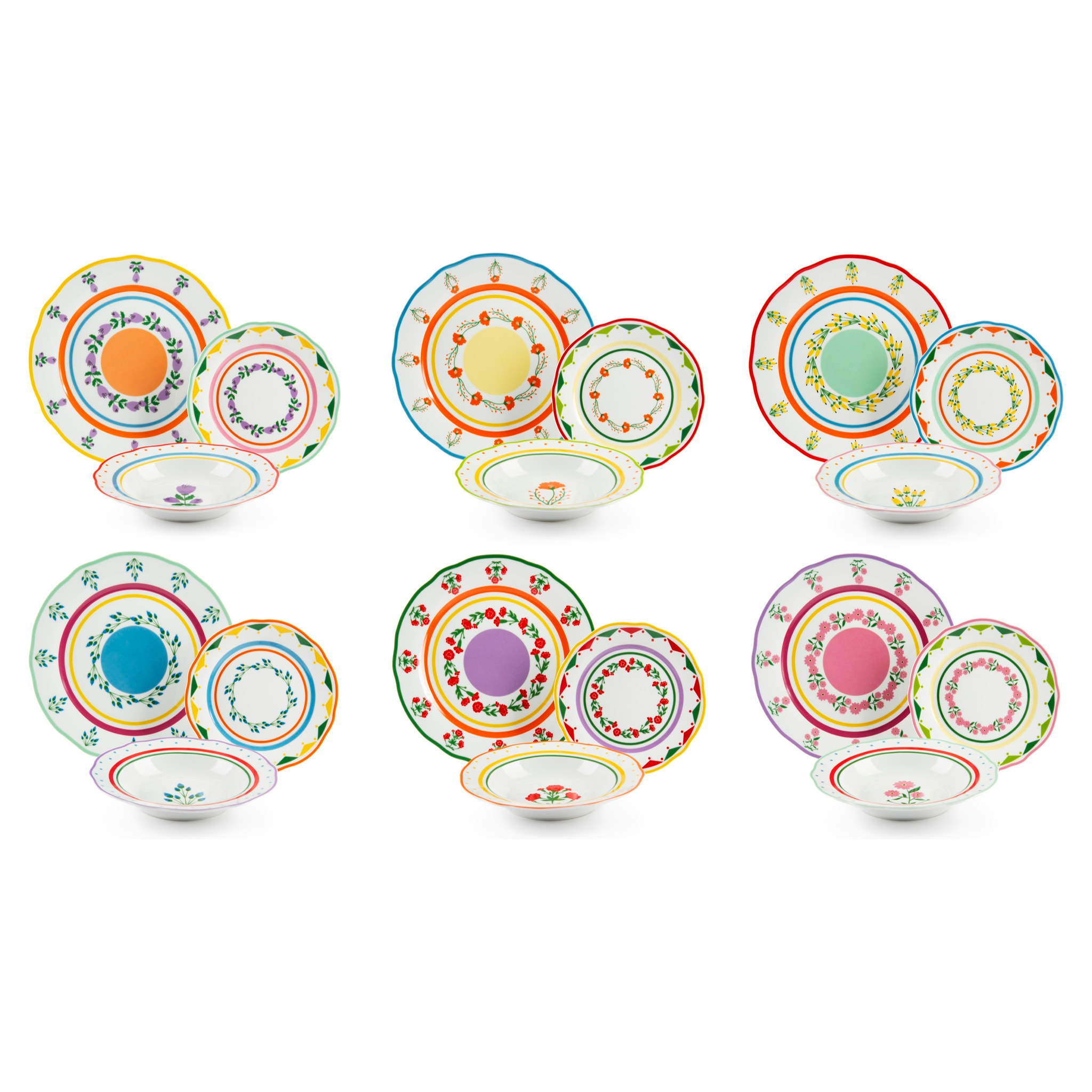 Service 18 assiettes Excelsa Arles, porcelaine, multicolore