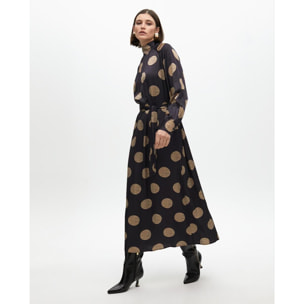 Abito svasato collo alto a pois