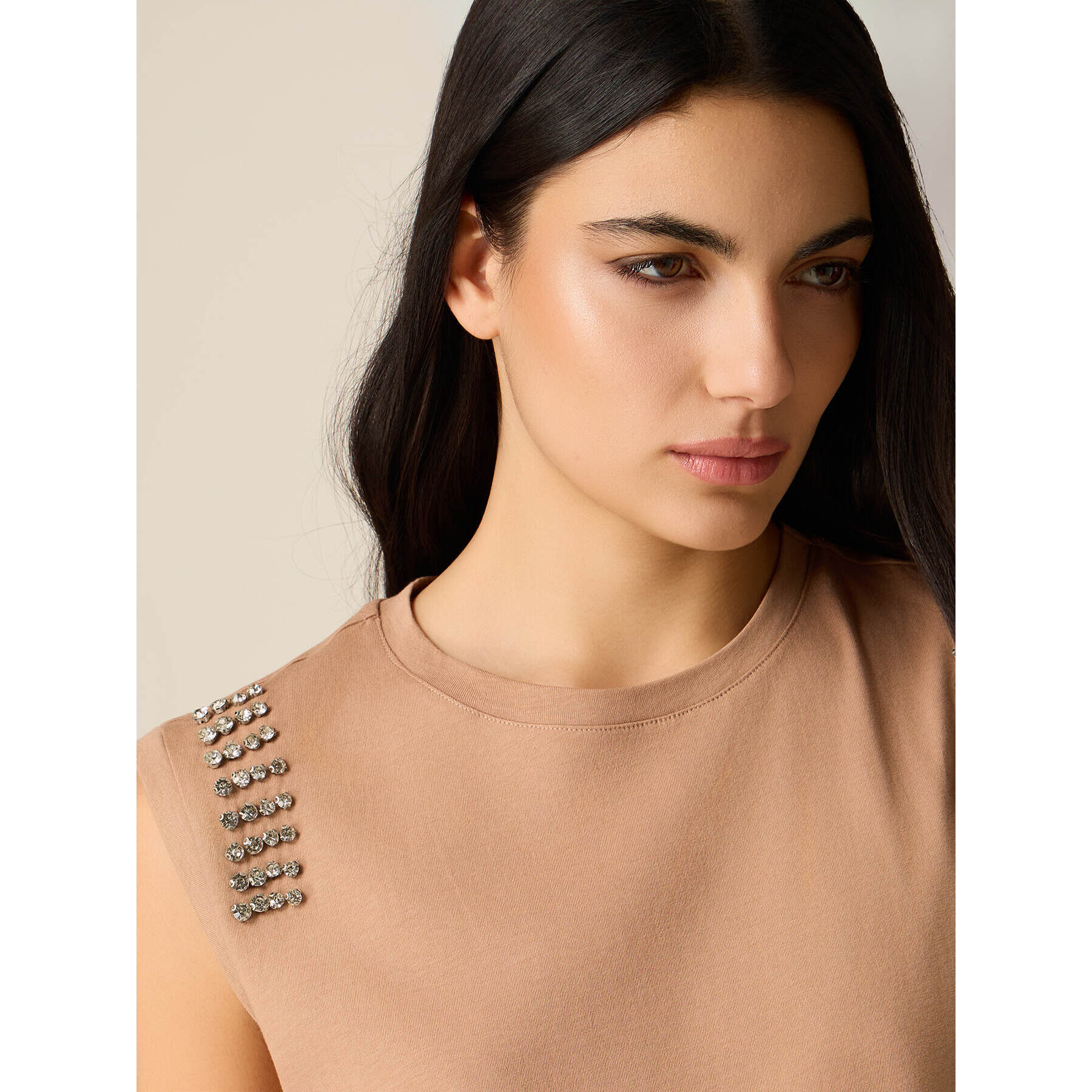 Oltre - Camiseta de algodón con engarces - Beige