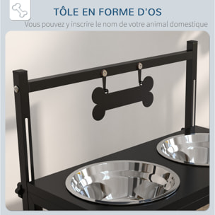 Gamelle double chien porte-gamelles surélevé hauteur réglable 2 gamelles acier inox. incluses métal noir