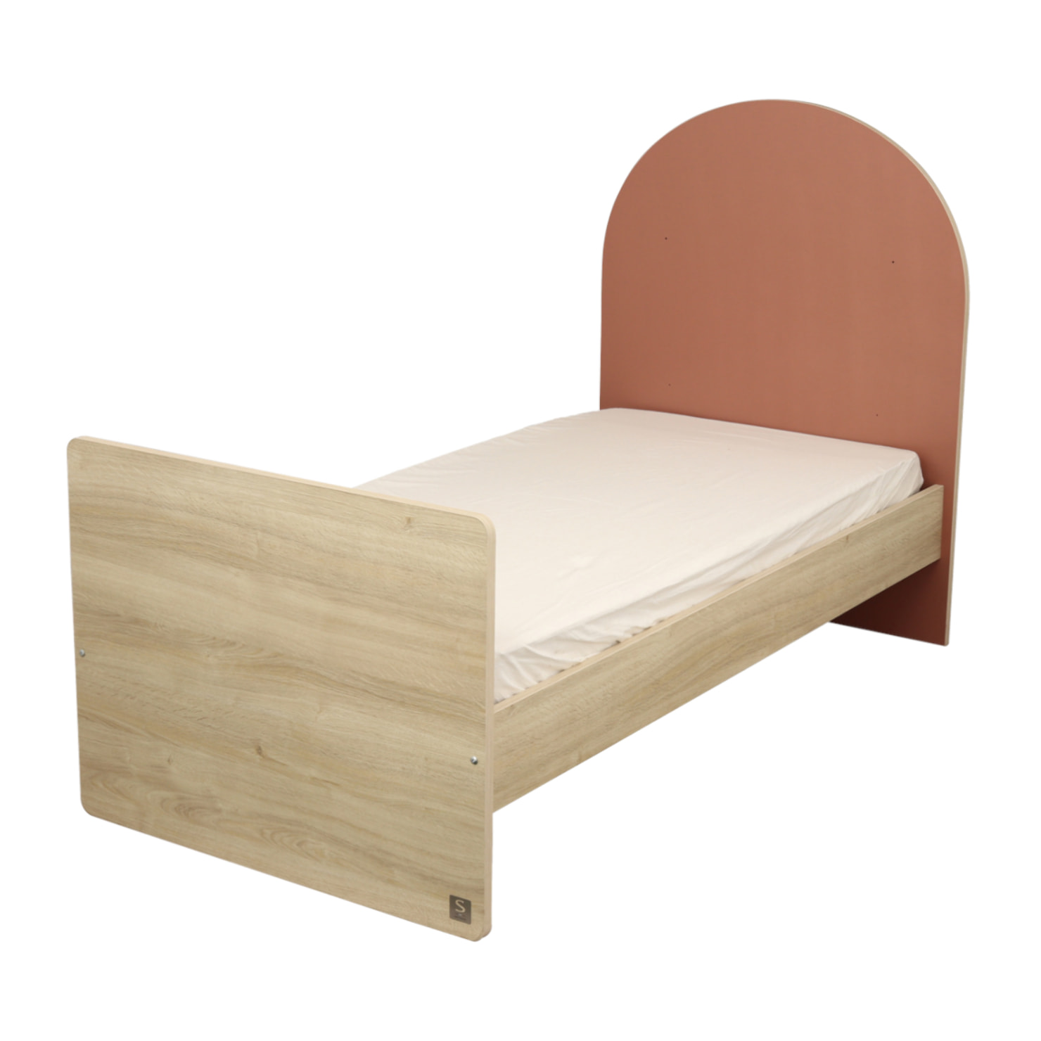 Lit bébé évolutif 120x60 en 90x190 - décor bois chêne sépia forme arche