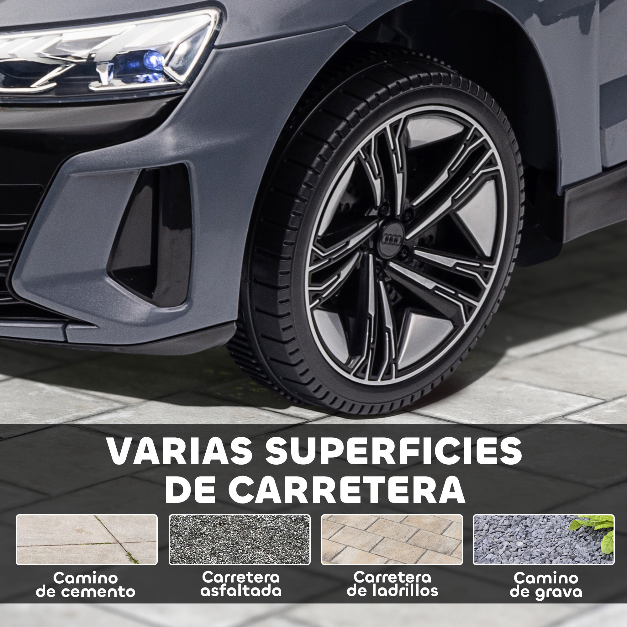 Coche Eléctrico para Niños de +3 Años AUDI RS e-tron GT Coche de Batería 12V con Mando a Distancia Faros LED Bocina Música USB y Apertura de Puerta 3-5 km/h Gris