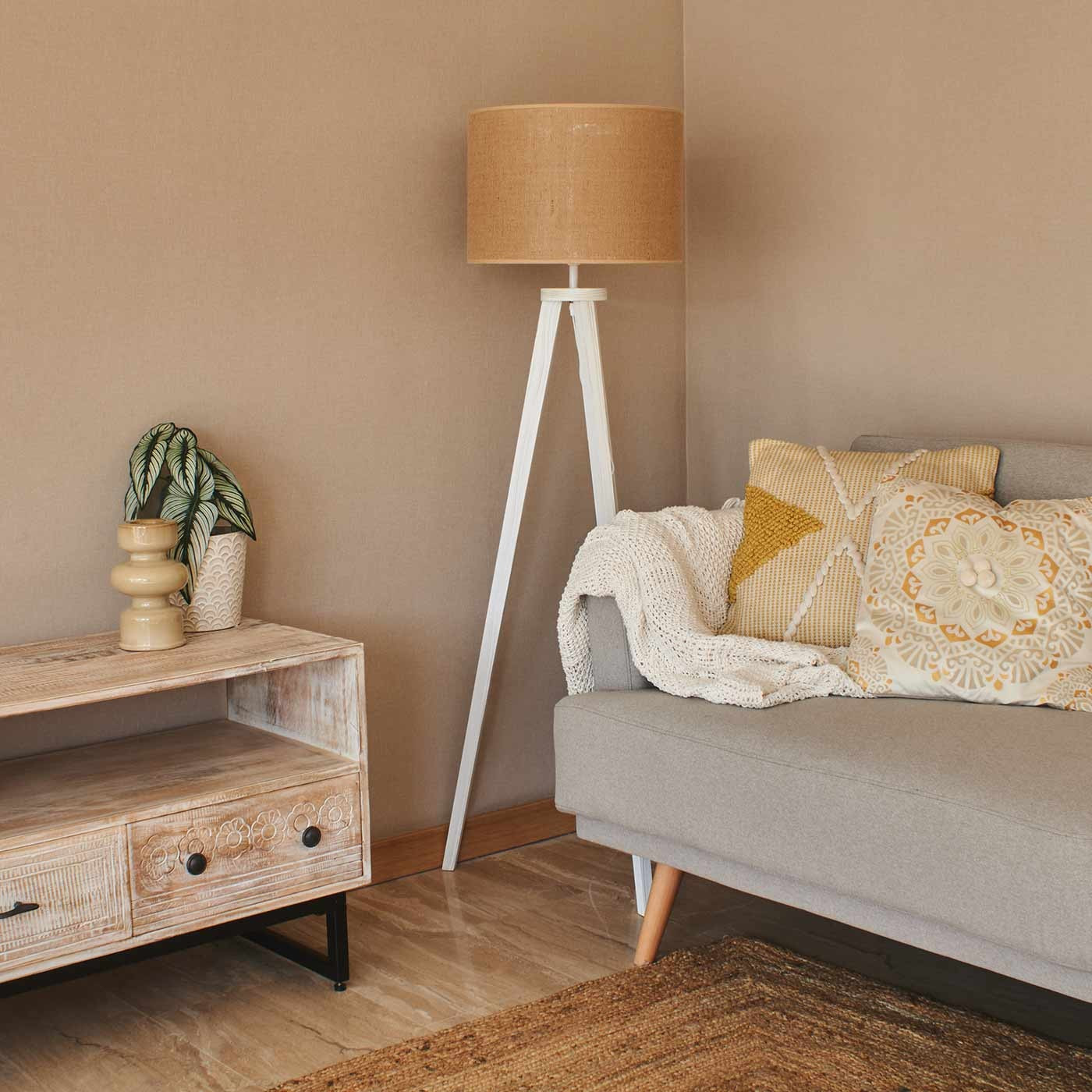 Lampadaire trépied lindi beige 143cm