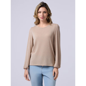 Oltre - T-shirt lurex maniche lunghe - Oro