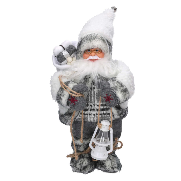 Babbo natale in tessuto con musica e movimento bianco cm19x9h30