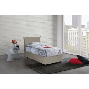 Letto singolo Grecale, Letto contenitore con rivestimento in ecopelle, 100% Made in Italy, Apertura laterale, adatto per materasso Cm 80x190, Tortora