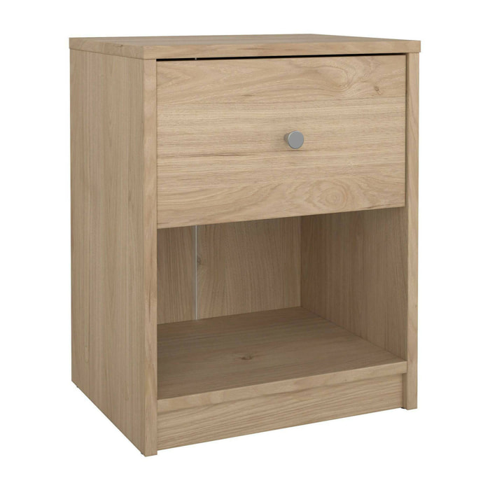 Comodino Kastri, Comò basso, Tavolino da notte, Mensola da letto, 38x30 h48 cm, Rovere