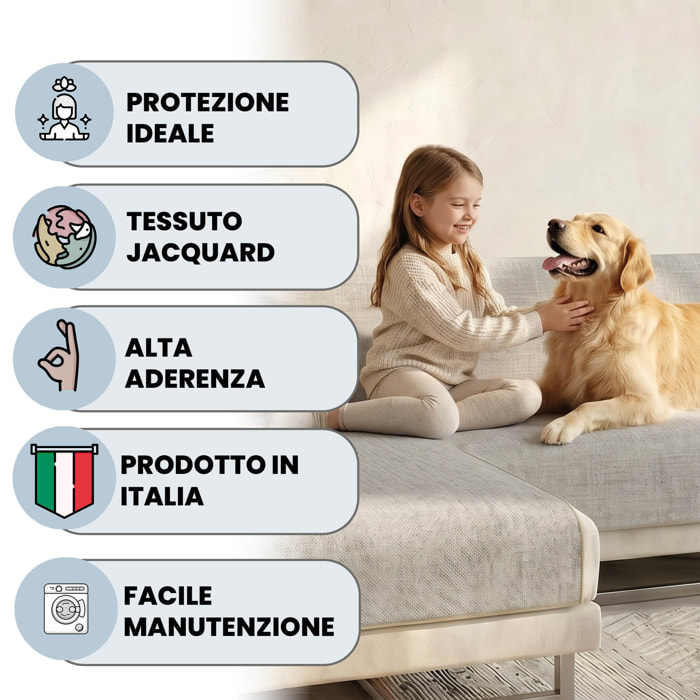 COPRIDIVANO PENISOLA SINISTRA COMFORT, Antiscivolo, Cotone+Microfibra+Fibre Varie, Made in Italy - BEIGE
