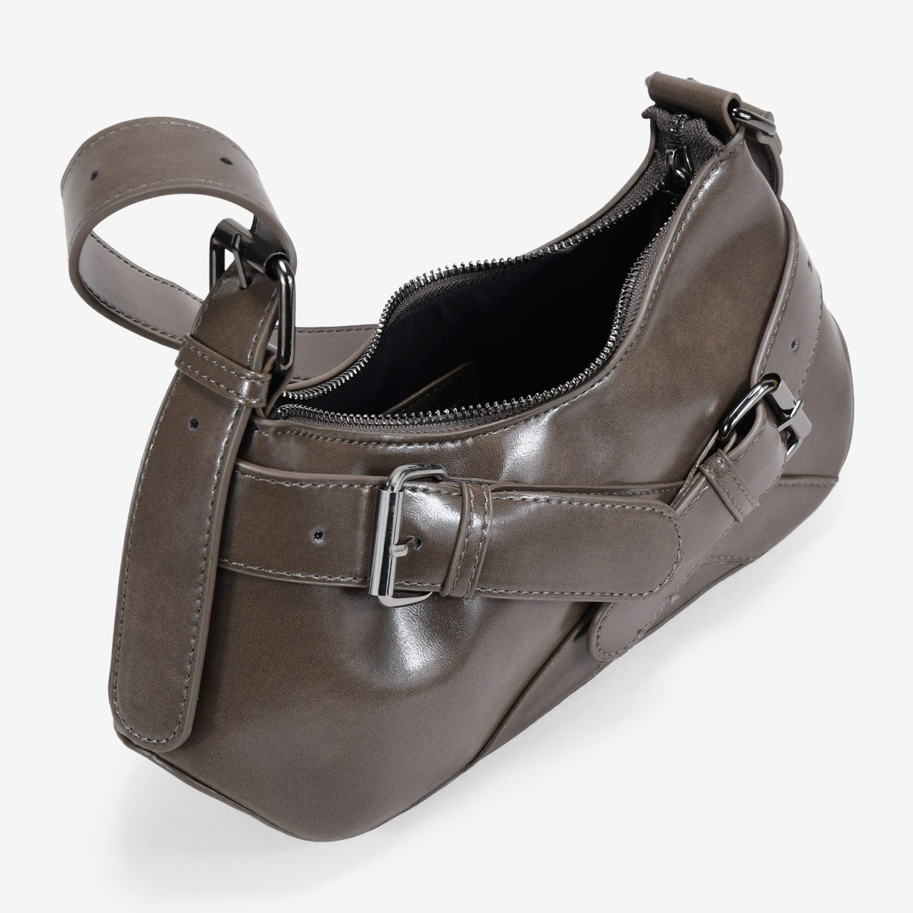 Bolso de hombro visón con cinturones