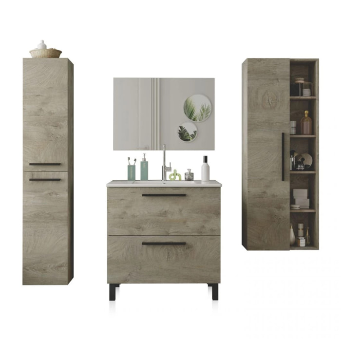 Pack de baño con lavabo cerámico y columnas Sense Max Roble Alaska