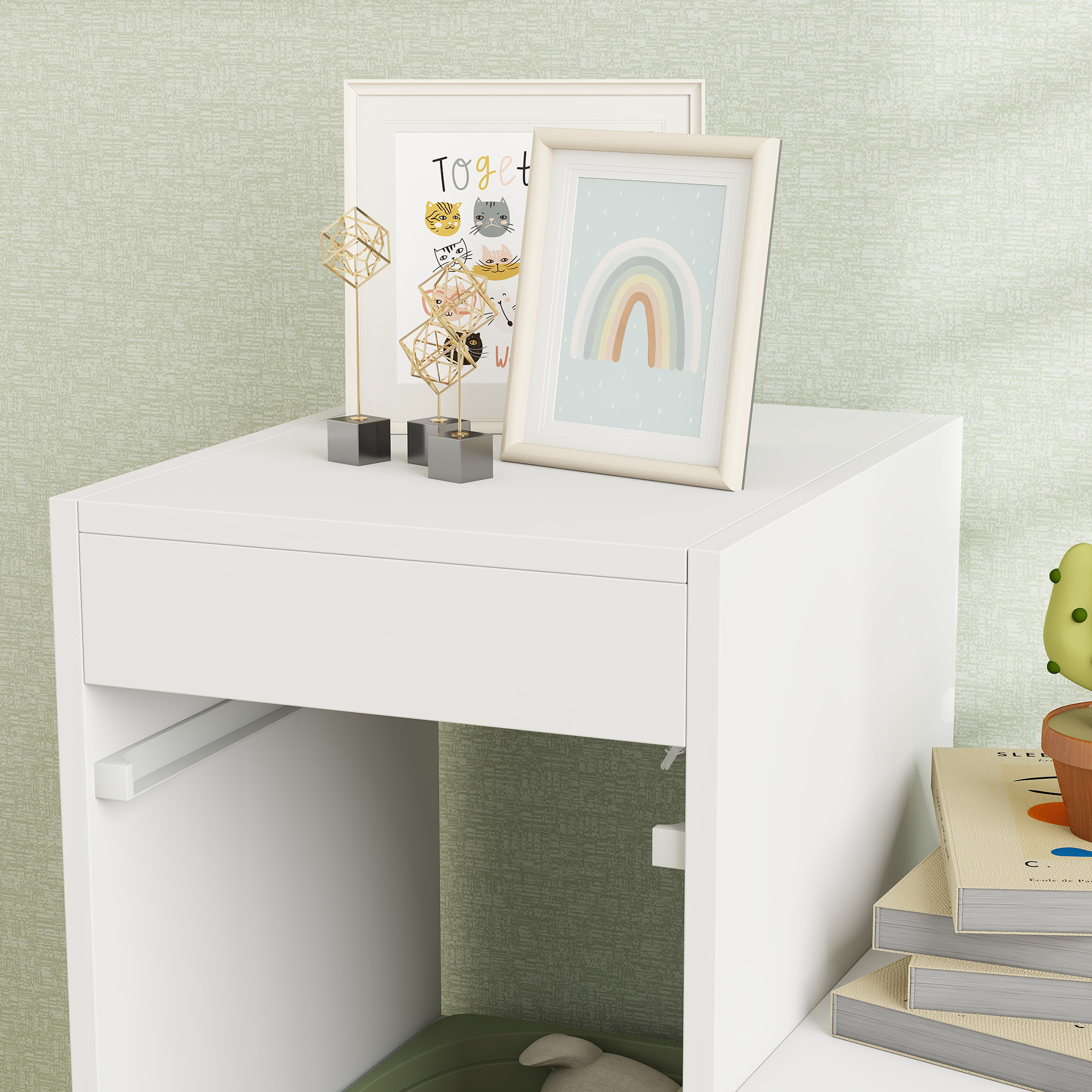Rangement enfant - combinaison structure + bacs - coffre à jouet dim. 96L x 38l x 90H cm - blanc vert