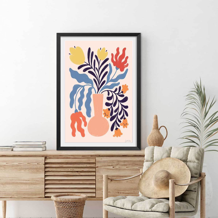 Poster julie fleurs Affiche + cadre en bois - Noir