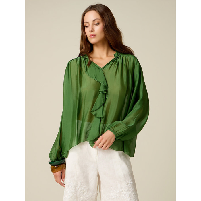 Oltre - Blusa de voile de seda y viscosa - Verde