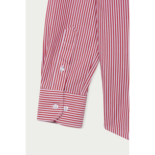 Camicia Uomo 1 Bottone Italiano Slim Cotone Riga Media Rosso\Bianco