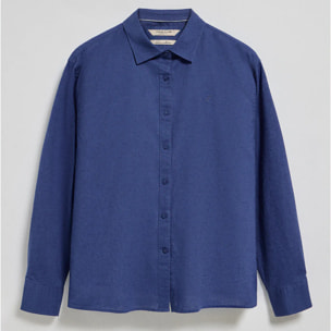 Camisa azul royal loose fit de lino y algodón con monograma bordado