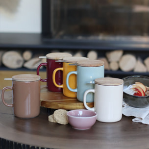 Tisanière en grès jaune avec couvercle en bois 350ml ANNA