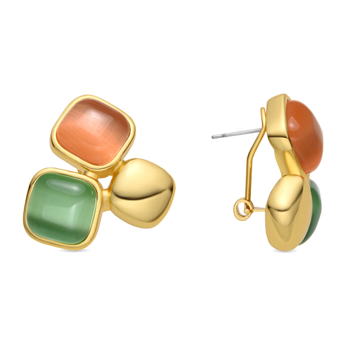 Pendientes con Ojo de Gato Multicolor acabado oro 18k