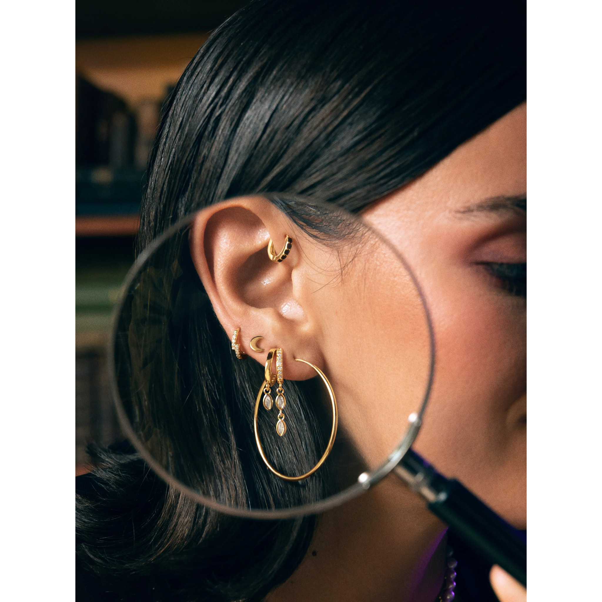 Orecchino Singolo Cleo M Black Argento Placcato Oro