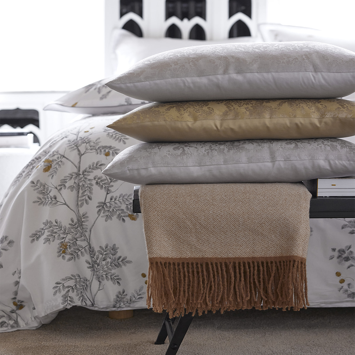 Taie d'oreiller imprimé en lin et soie, Lin & Soie, Jaune désert