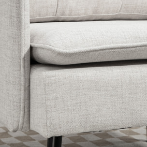 Sillón de Salón Tapizado en Lino Butaca de Salón 76 cm con Cojines Reposabrazos y Patas de Acero para Dormitorio Oficina Carga 120 kg Crema