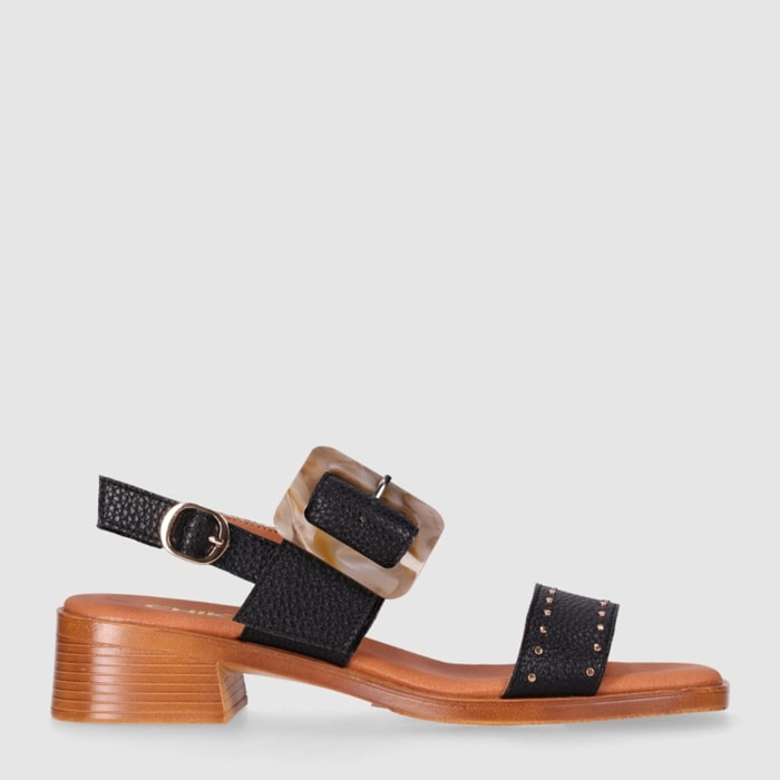 Sandalias de Piel - Negro - Tacón: 4 cm