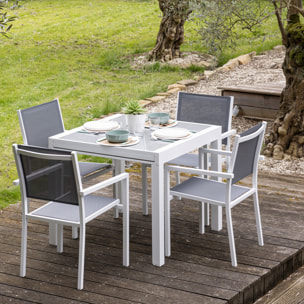 Salon de jardin LAMPEDUSA extensible en textilène gris 8 places - aluminium blanc