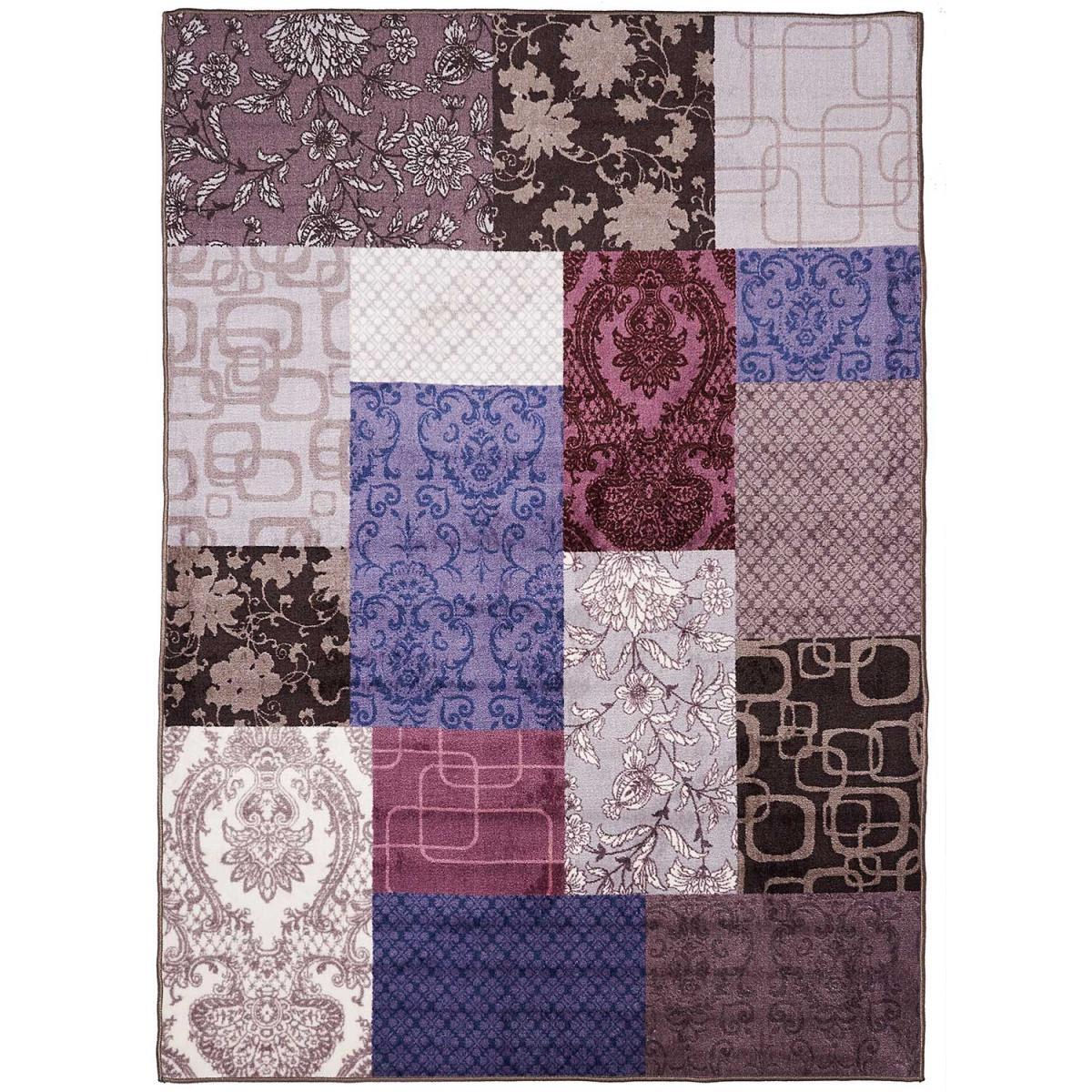 tapis entrée 57x110 tissé violet rectangle ISPARTA PATCHWORK