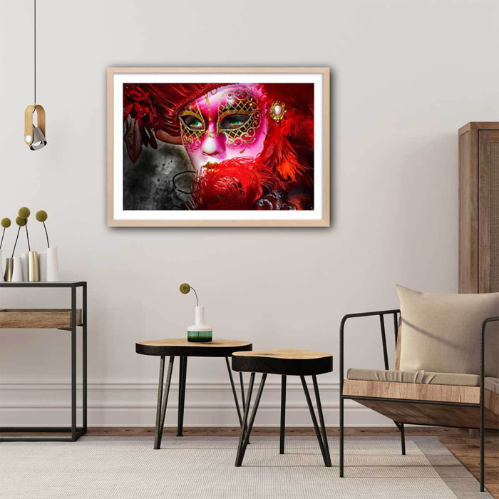 Affiche deco Masque vénitien aux yeux verts Affiche + cadre en bois - Chêne