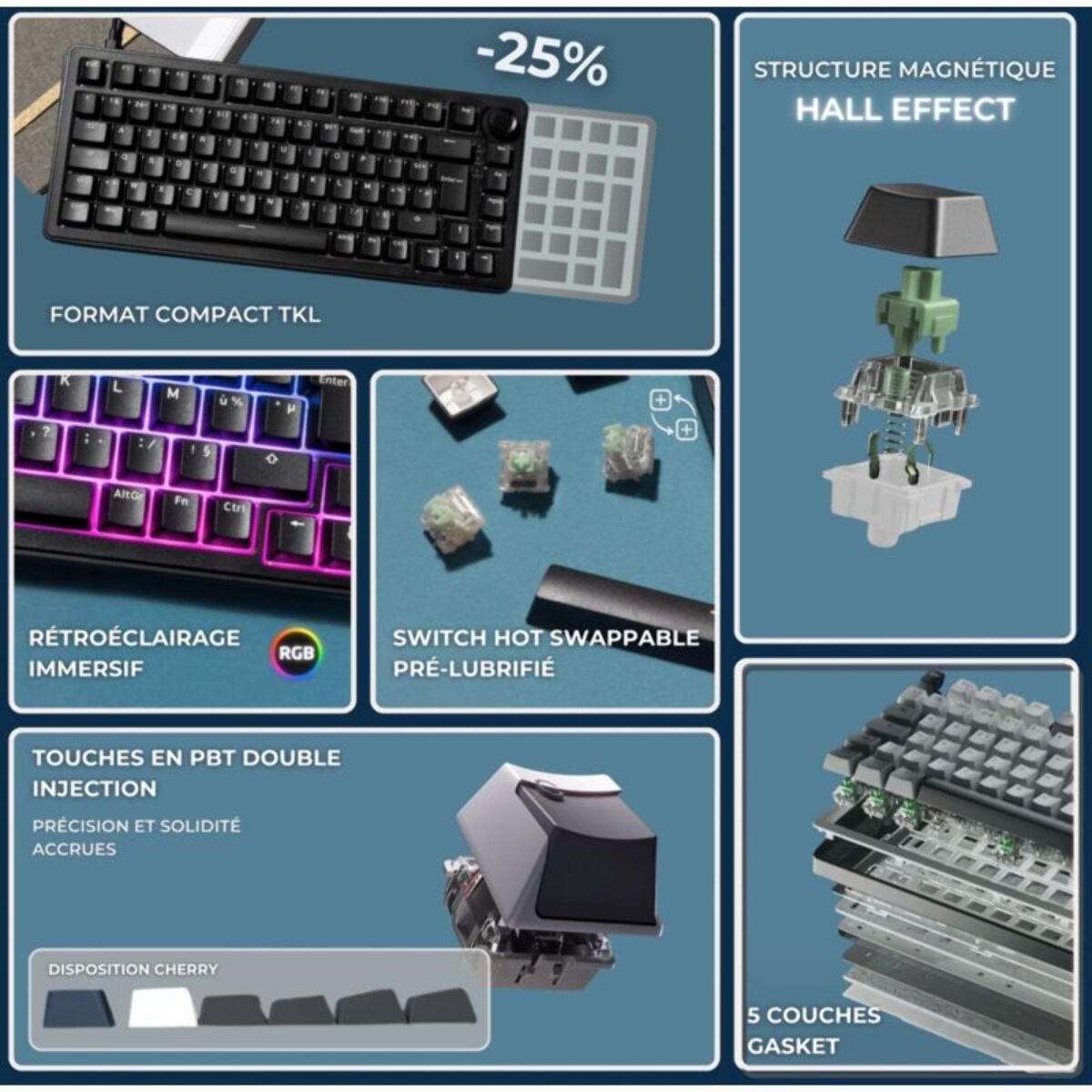 Clavier gamer THE G-LAB KEYZ ELITE 300 HE B Magnetique