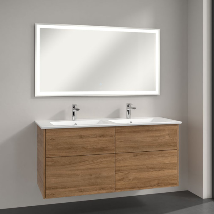 Set meuble avec vasque Finero Villeroy & Boch 130cm Chêne kansas oak avec miroir avec éclairage