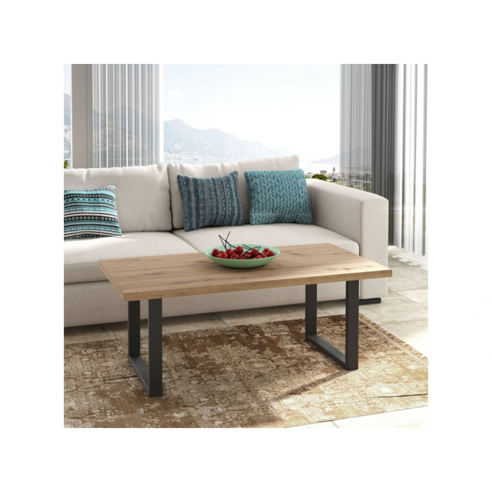 Table basse bois clair piétements métal noir - REMY