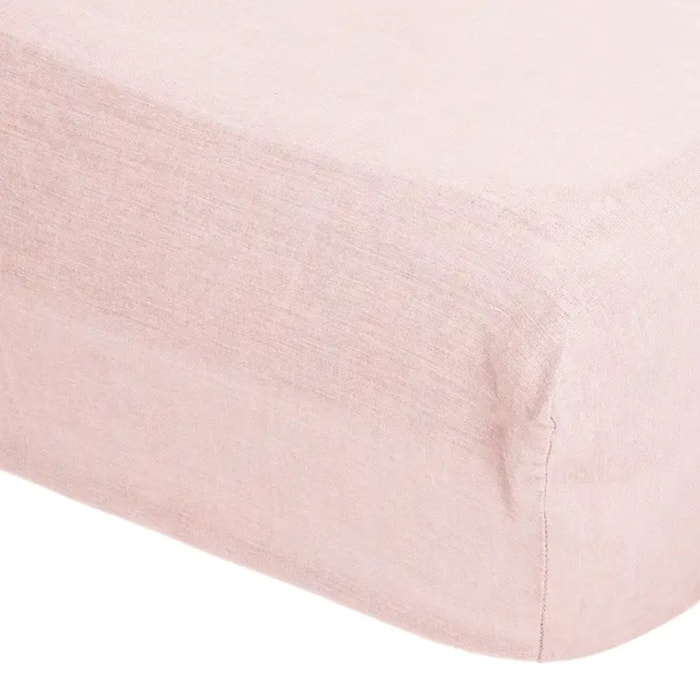 Drap-housse "Linah" - rose - lin lavé 140x190 cm