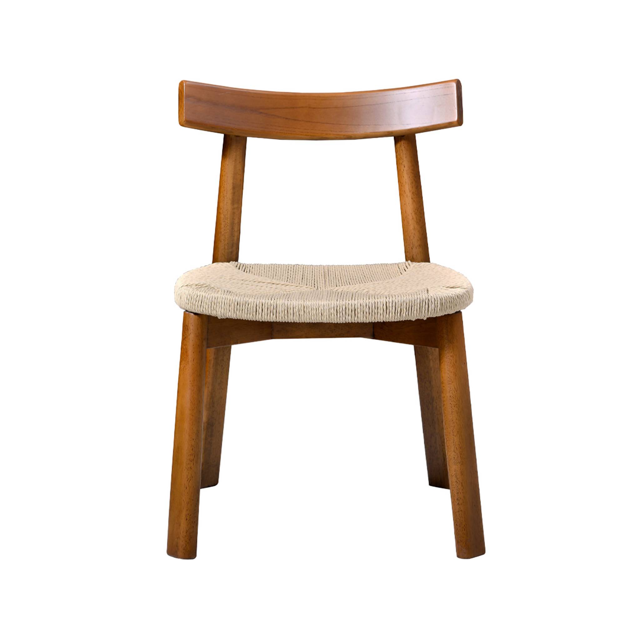 Lot de 2 chaises scandinaves en bois d'hévéa effet noyer et assise en corde beige