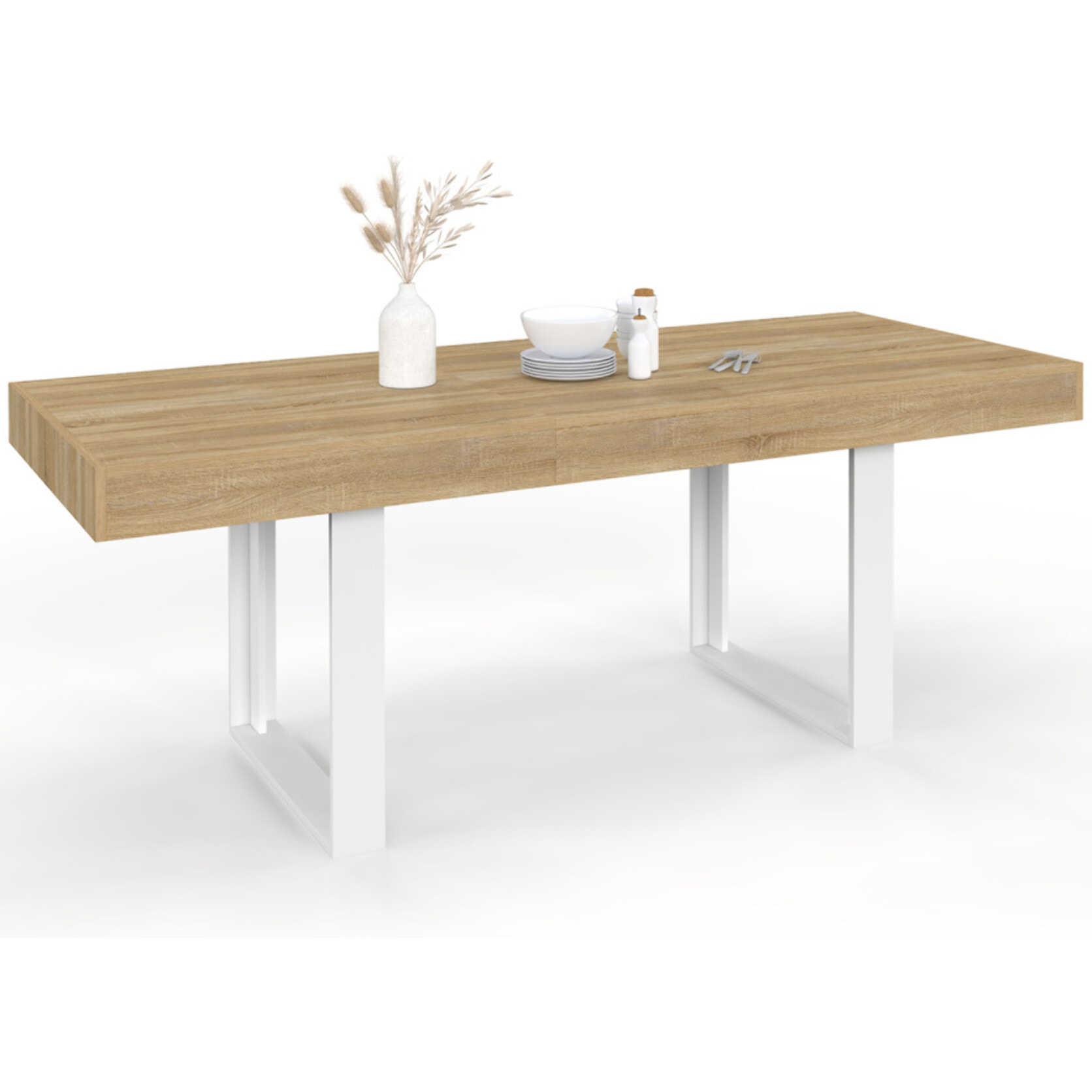 Table à manger extensible Brixton bois et blanc 120-160cm