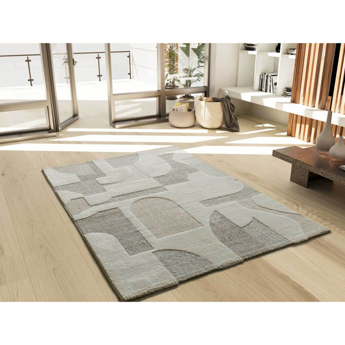 VERONA Alfombra geomÃ©trica con relieve en color crema, varias medidas disponibles.