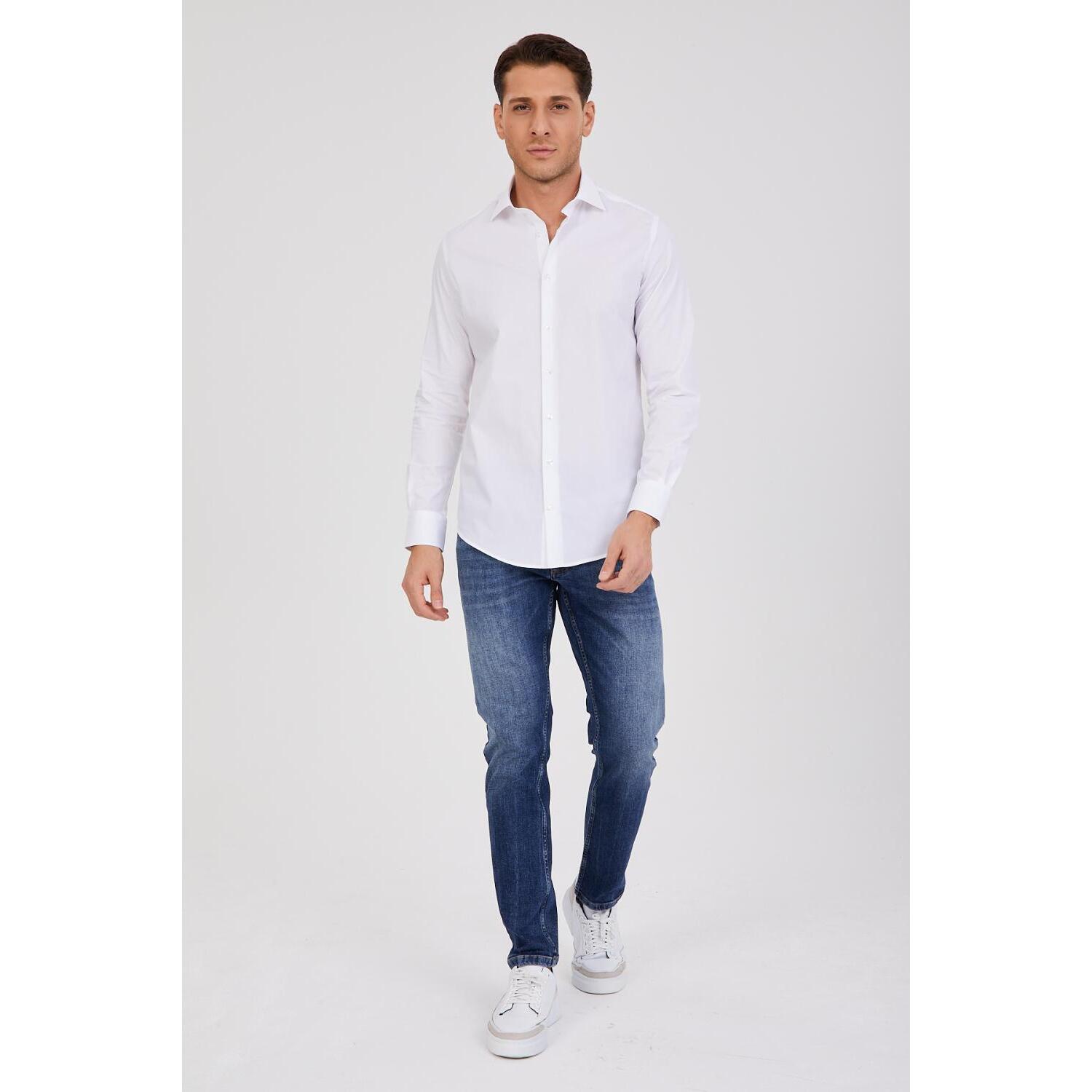 Camicia Uomo 1 Bottone Francese Slim Oxford unito Bianco
