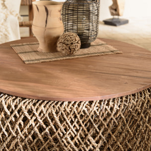 ALIDA - Table basse ronde 85x85cm en tissage de fibre de cocotier