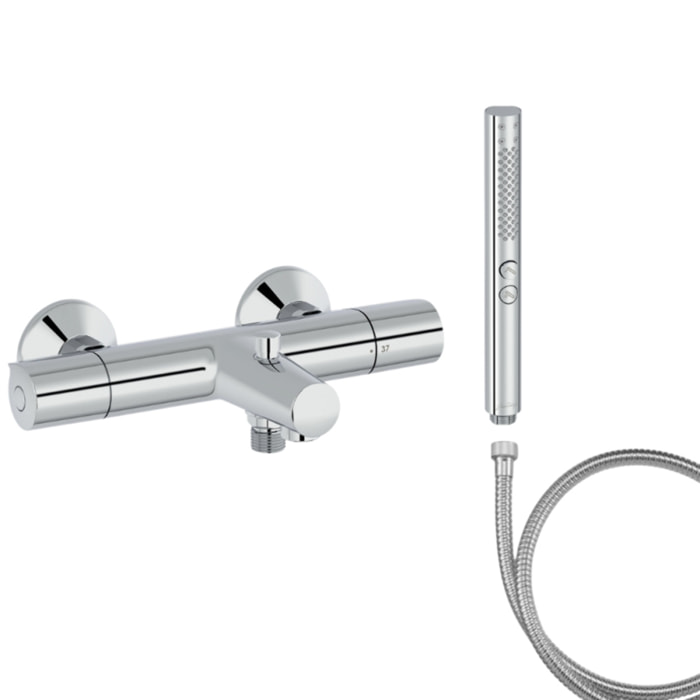 Mitigeur baignoire Simone + pommeau de douche Shift+ rond + flexible de douche métal