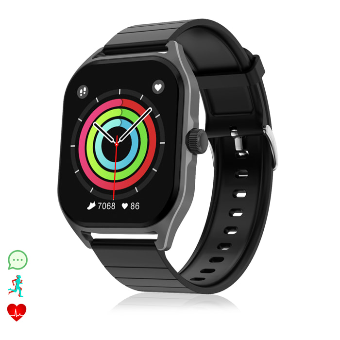 Smartwatch DT99 con schermo AMOLED da 2,04". Monitoraggio della salute, oltre 150 modalità sportive, notifiche, accesso all'assistente vocale.