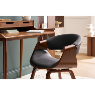 Fauteuil design noir et bois foncé noyer ARAMIS