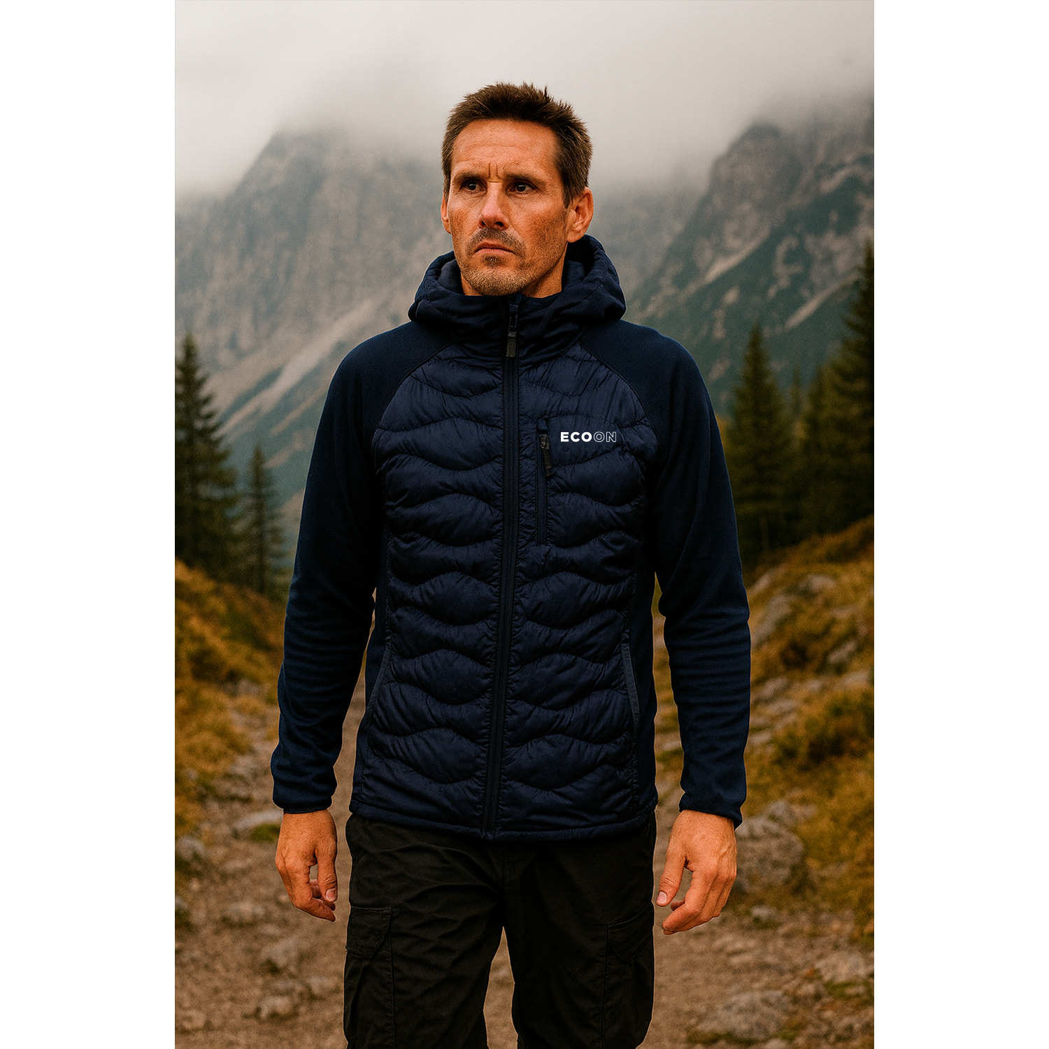 Abrigo ECOActive Hybrid Insulated Jacket with cap de la marca ECOON en color Azúl Marino