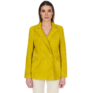 Blazer doppiopetto in pelle camoscio giallo chiusura bottone